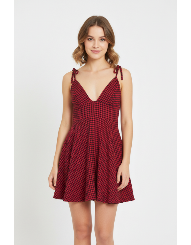 DOGTOOTH TIE STRAP SKATER DRESS - Повседневное платье