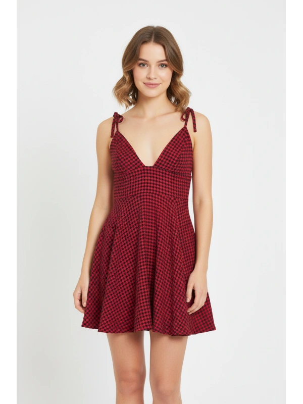 Missguided Ikdienas skater kleita DOGTOOTH TIE STRAP