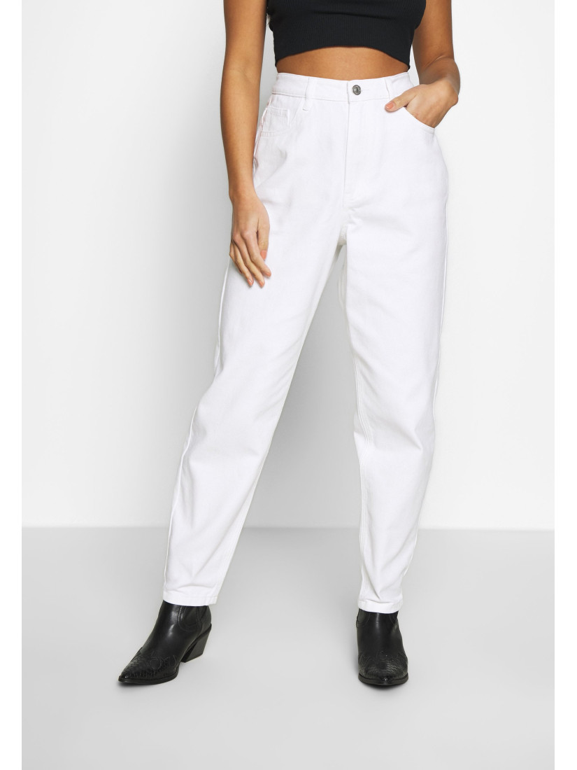 Missguided Mom džinsi RIOT ar augstu jostasvietu, balts denims
