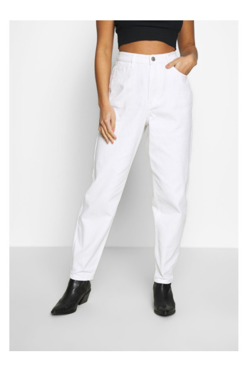 Missguided Mom džinsi RIOT ar augstu jostasvietu, balts denims