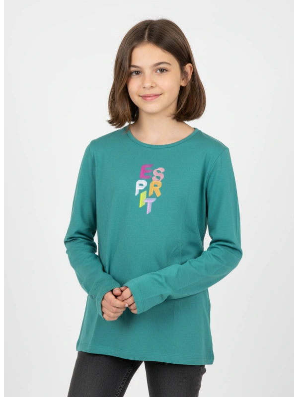 Esprit T-krekls ar logotipu un garām piedurknēm, krāsa: zaļa
