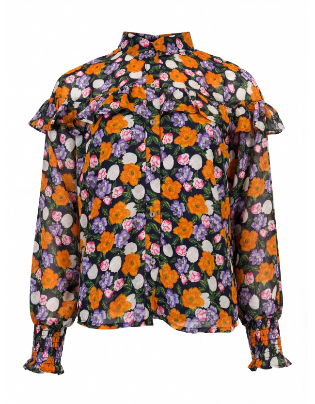 Women’s Floral Blouse with Ruffles - 3
