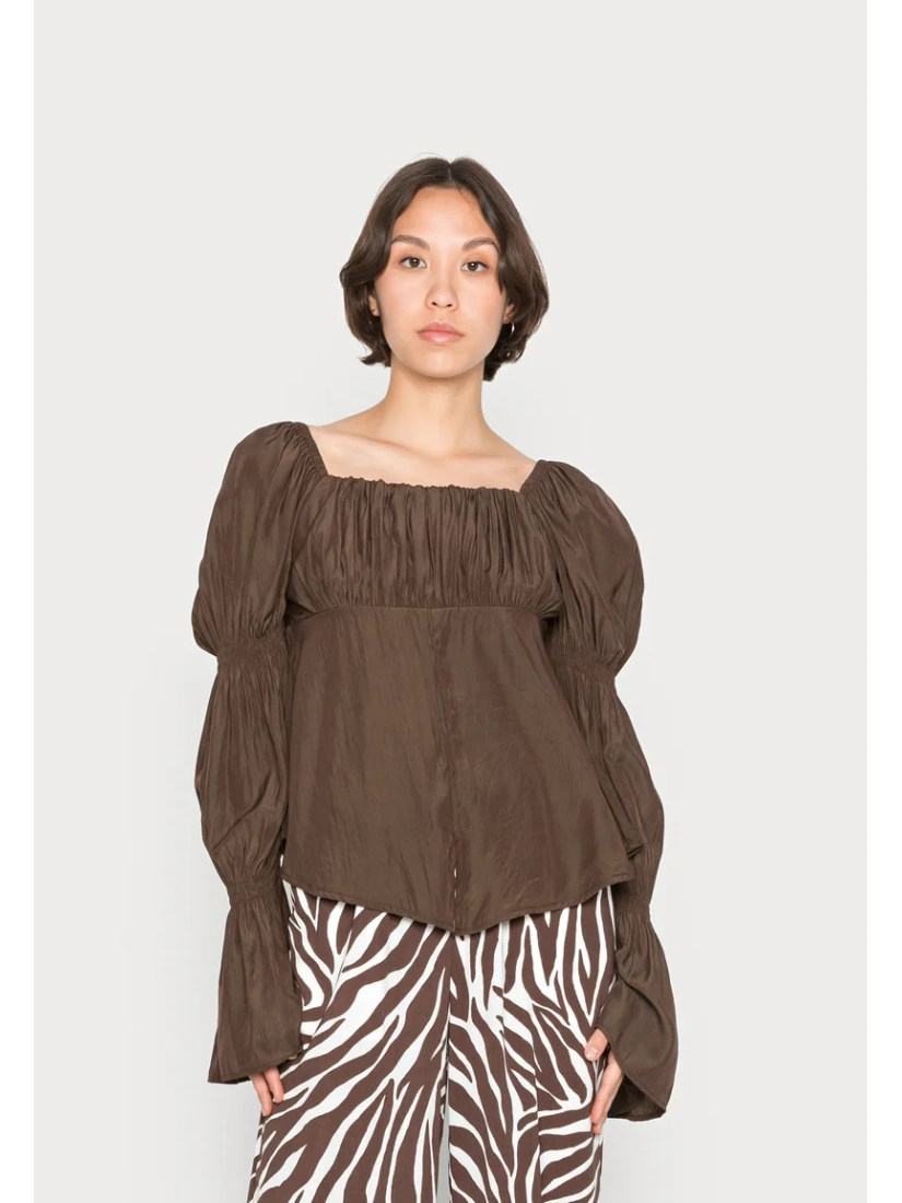 Missguided Блузка MILKMAID FLUTED, шоколадный