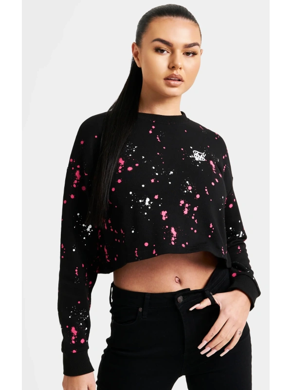 SIKSILK Sporta džemperis ar krāsas traipiem, krāsa: melna