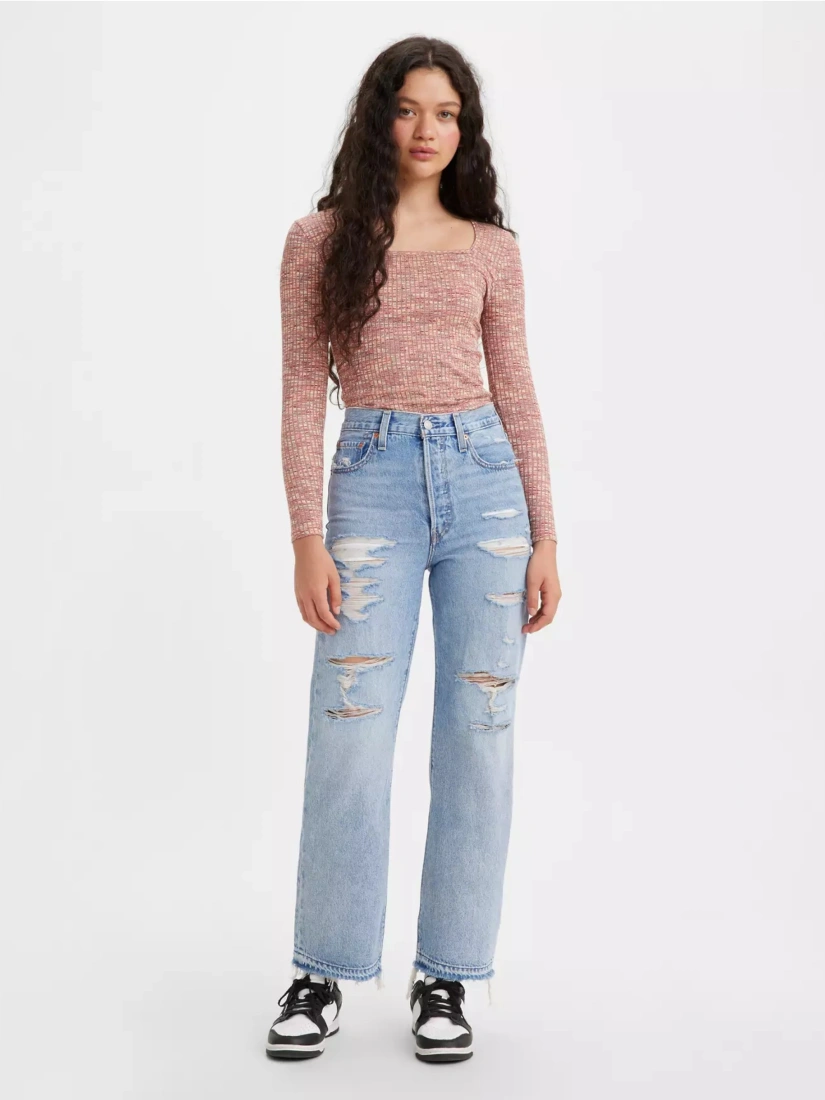 LEVI'S Taisni potītes džinsi Ribcage 28x29, krāsa: zila