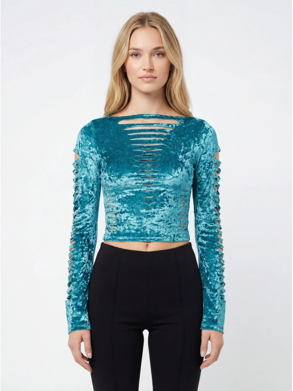 Jaded London Tops ar garām piedurknēm, krāsa: zila
