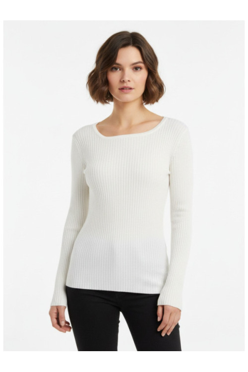 nu-in Asymmetric Ribbed Long-sleeved top, white