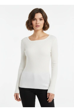 nu-in Asymmetric Ribbed Long-sleeved top, white