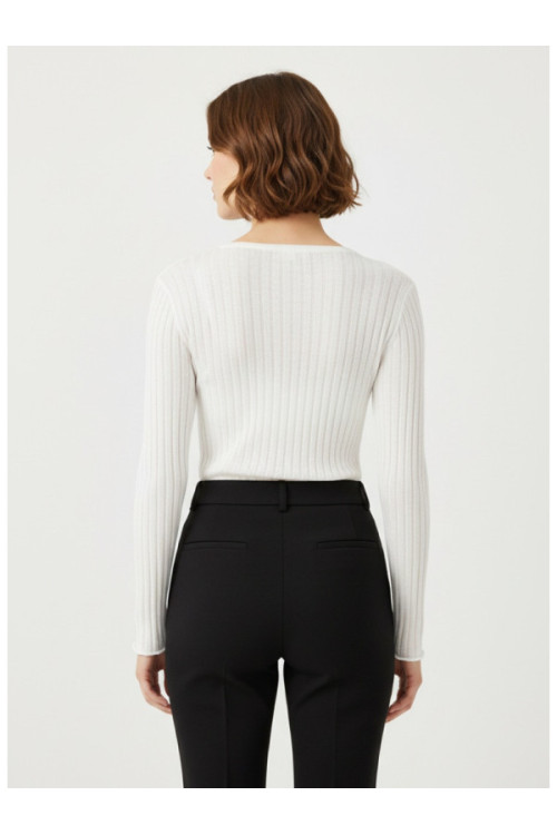 nu-in Asymmetric Ribbed Long-sleeved top, white
