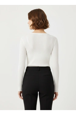 nu-in Asymmetric Ribbed Long-sleeved top, white
