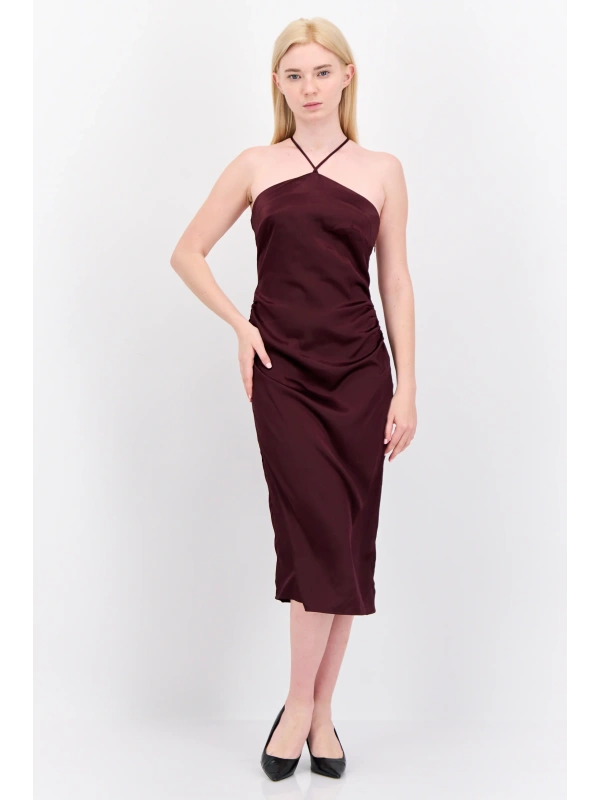 Vila VIMALLY STRAP Midi kleita, krāsa: brūna