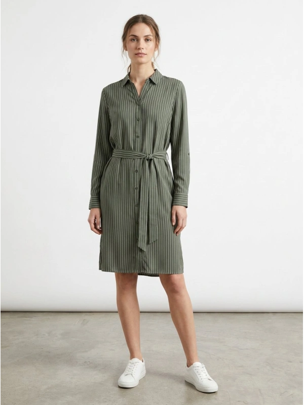 Vero Moda VMBUMPY L/S FOLD UP SHORT Kleita, krāsa: zaļa