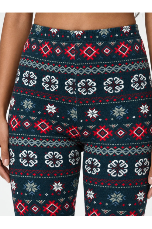 hunkemoller Legingi Velours Fairisle, krāsa: zaļa
